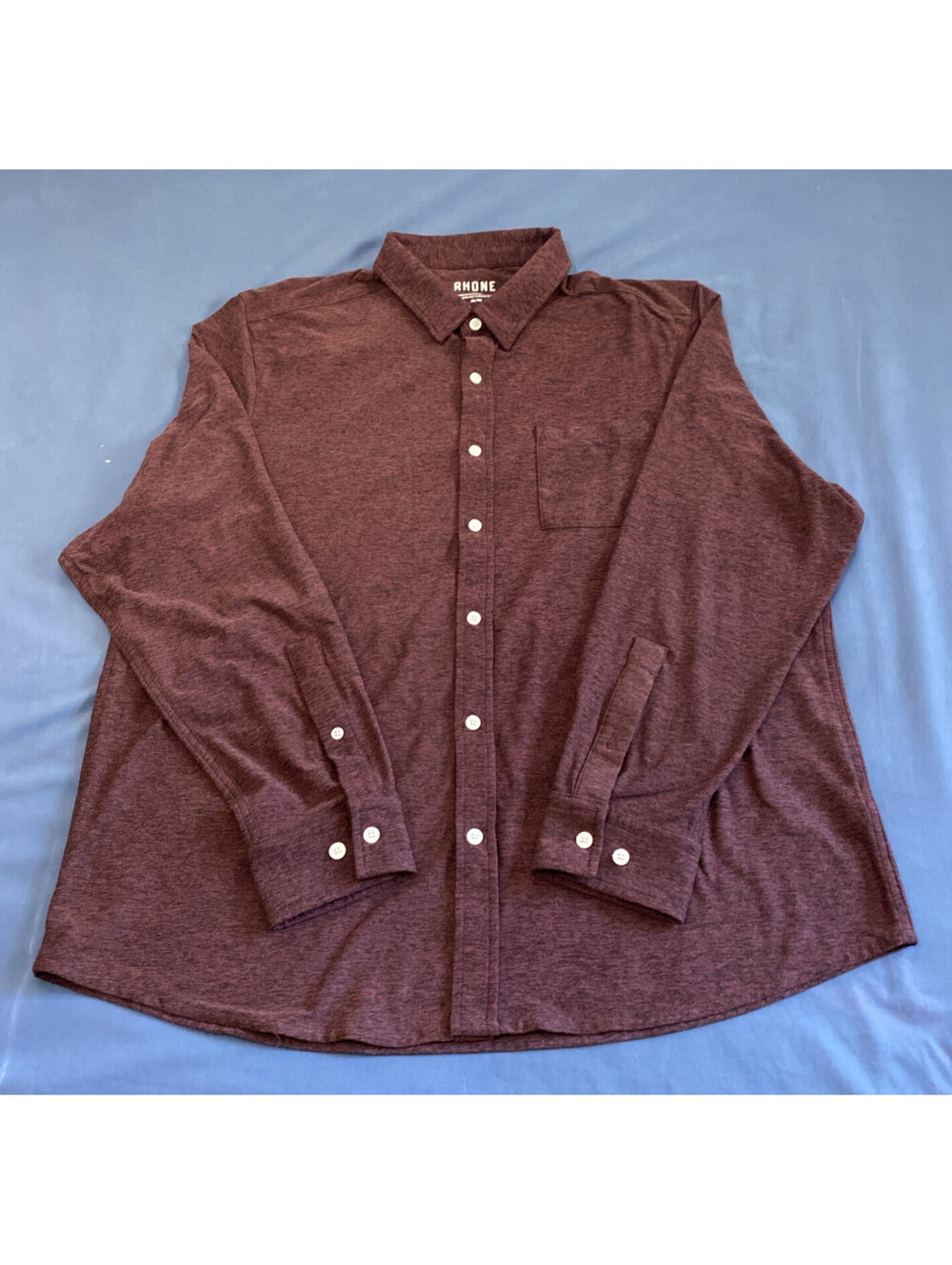Rhone WFH Knit Button Up Shirt Men XL Burgandy Long Sleeve Stretch Moisture Wick